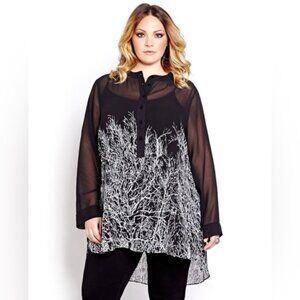 Addition Elle Love and Legend Black  White Sheer Tunic Top Size 22